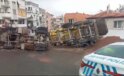 İzmir’de harfiyat kamyonu devrildi