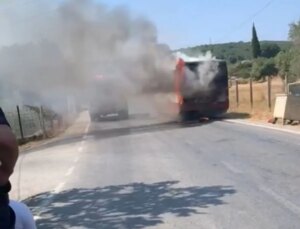 Urla’da Kaçak Göçmenleri Taşıyan Otobüste Yangın Çıktı