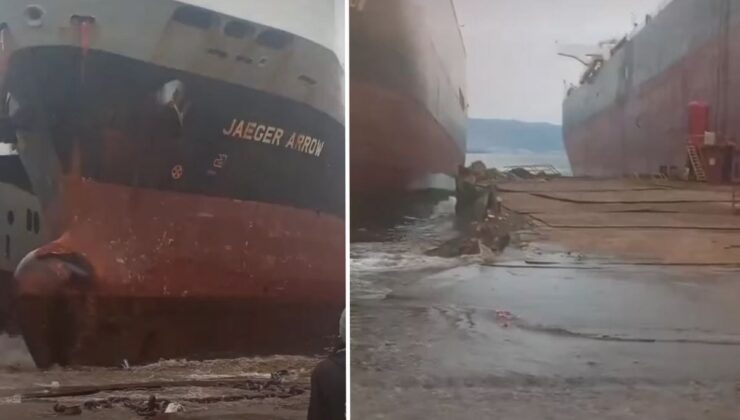 Dev gemi Aliağa açıklarında karaya oturdu