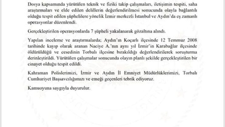 Aydın’daki 18 yıllık kayıp olayının planlı cinayet olduğu ortaya çıktı: 7 gözaltı